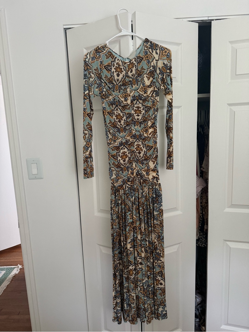 NWT (never worn) FARM Rio Sage and Brown Floral Long Sleeve Maxi Dress